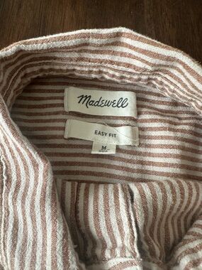 Madewell Striped Easy Fit Short Sleeve Shirt in Cream and Tan